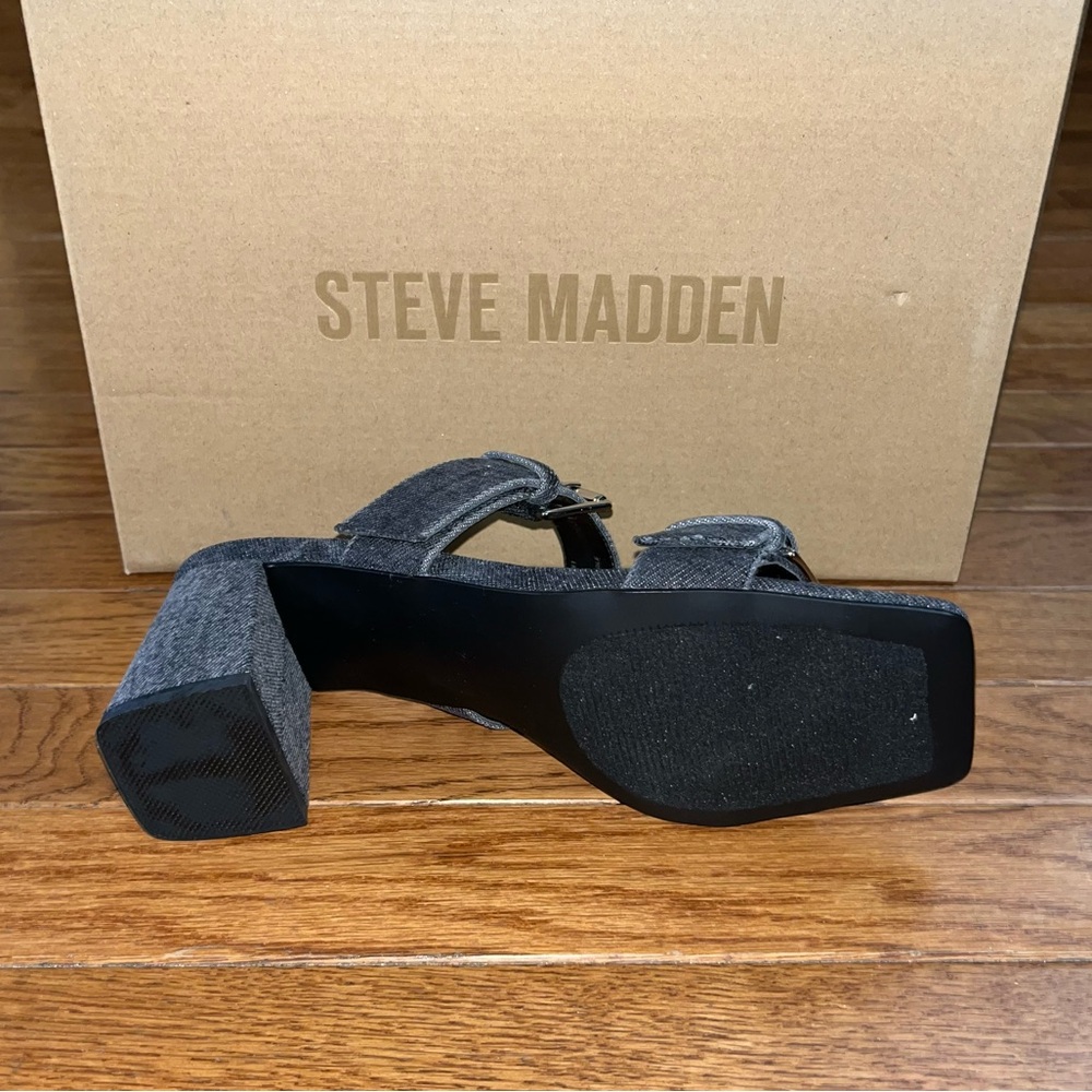 Steve Madden Menna Double Buckle Denim Sandals Black Denim Women’s Size 7 - Picture 12 of 14